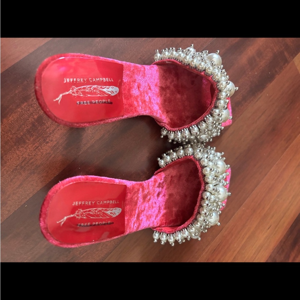 NEW Jeffrey Campbell Free People Pearl PORTIA pink velvet heel sandals retro 6.5 - Picture 7 of 8